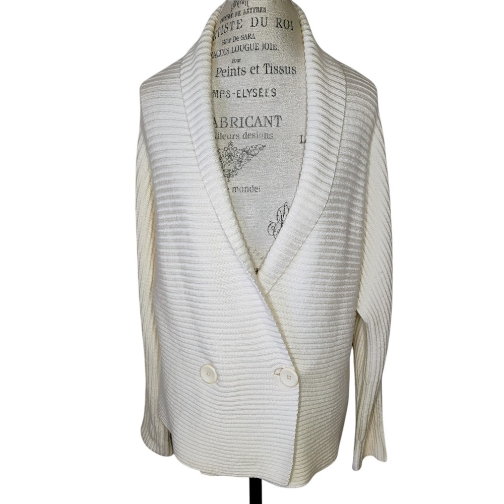 Talbots NWT Cardigan Sweater Womens LP Ivory Ribbed Double Breasted Cotton Wool